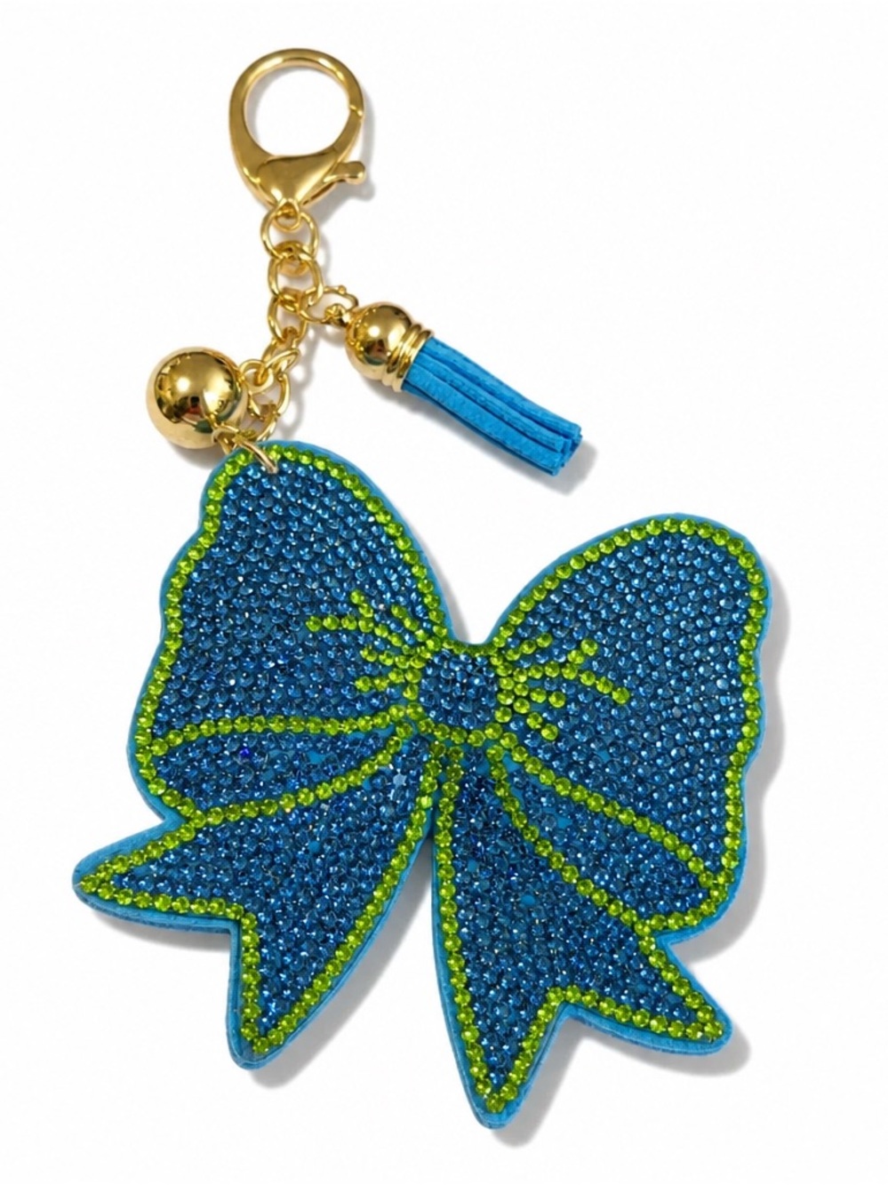 Rhinestone Blue and Green Bow Keyring bag backpack charm crystal